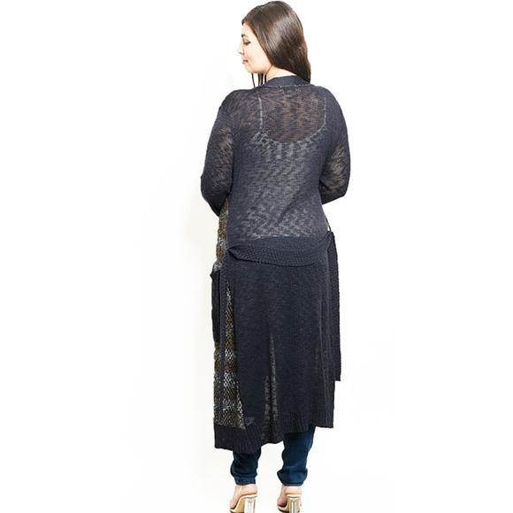PLUS Knit Maxi Long Belted Duster Sweater Cardigan - Picture 3 of 8